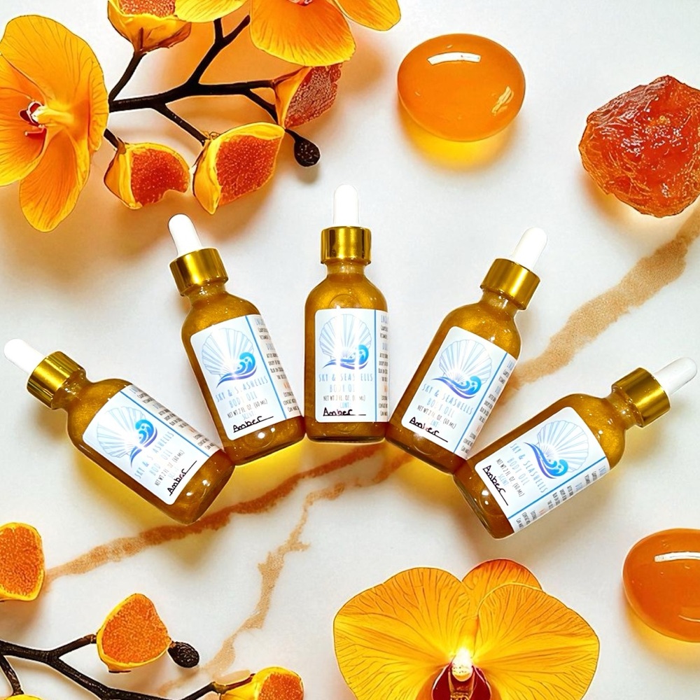 Hand Crafted “Amber” Scented Body Oil by Sky & Seashells Skincare - Picture 6 of 6